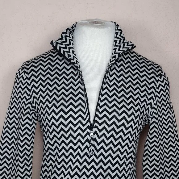 Black & White Long Sleeve Quarter Zip Mock Neck - Picture 8 of 16